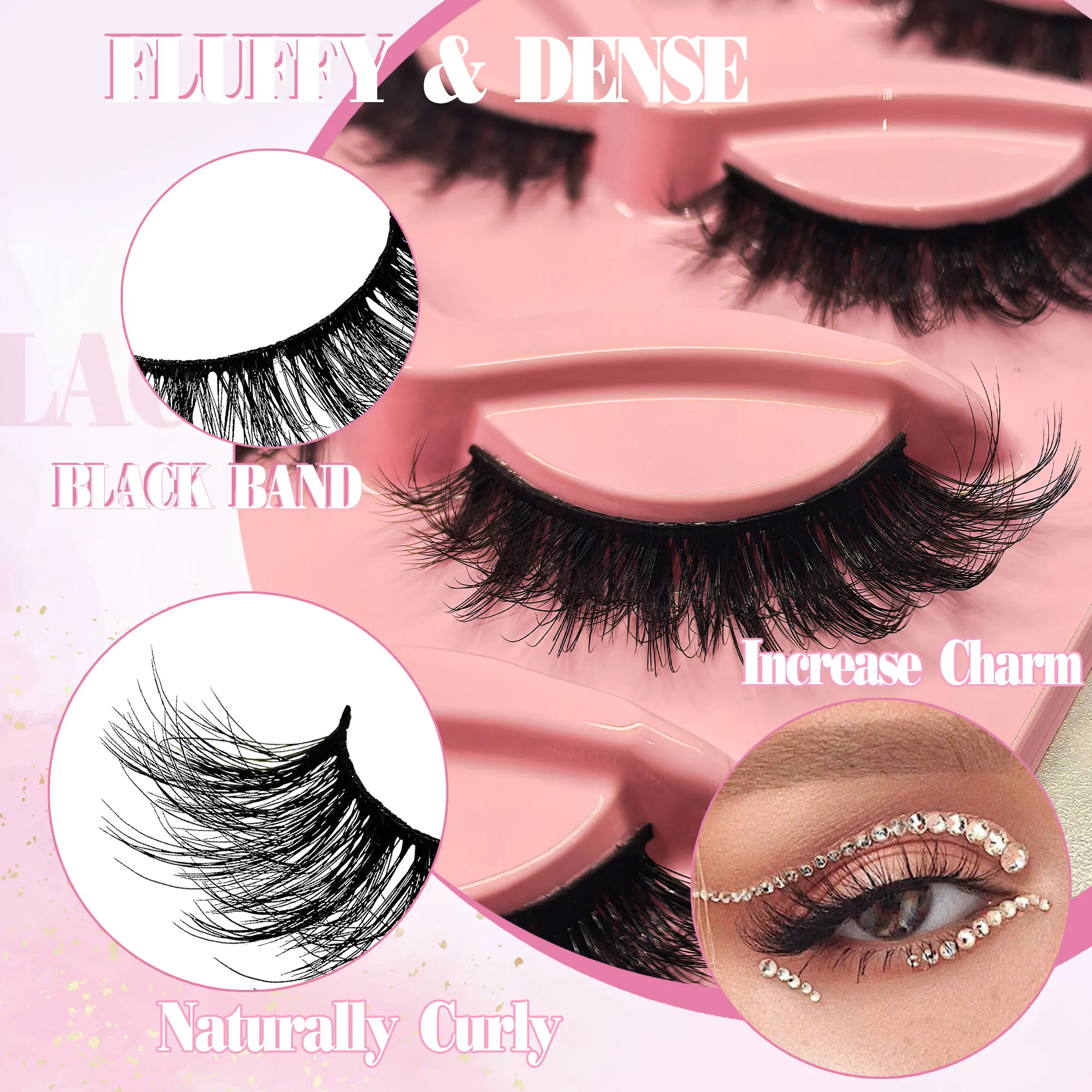5 Paar dicke, katzenaugenartige falsche Wimpern - lang, voluminös, 3 Wimpern, geeignet für den Alltag und Verabredungen. – Detail 3