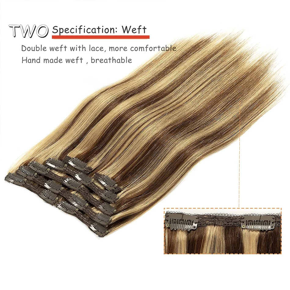 تسليط الضوء على كليب في وصلات الشعر لون الشعر البشري الحقيقي # 4/27 مشبك برازيلي في وصلات مستقيمة 16-26 بوصة لون طبيعي #4