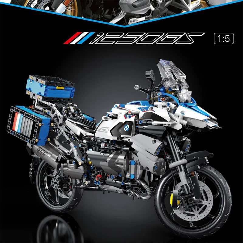 T4022 2369pcs 1:5 MOC Technical Motorcycle R1250 GS Bricks Model Building Blocks Assembling Boys Toy Gifts Birthday Gift Set