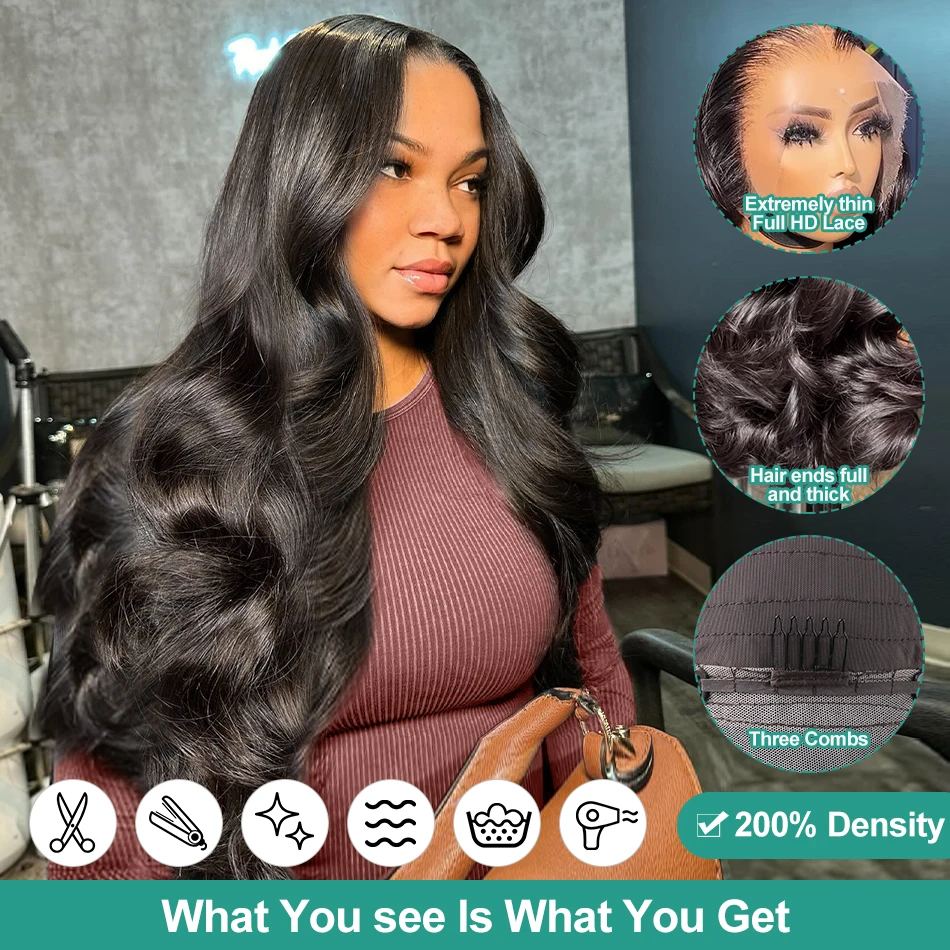 Melodie 40 Inches 220% HD 13x6 Lace Front Human Hair Wigs Transparent Body Water Wave 13x4 Lace Frontal Wig Brazilian Remy Hair