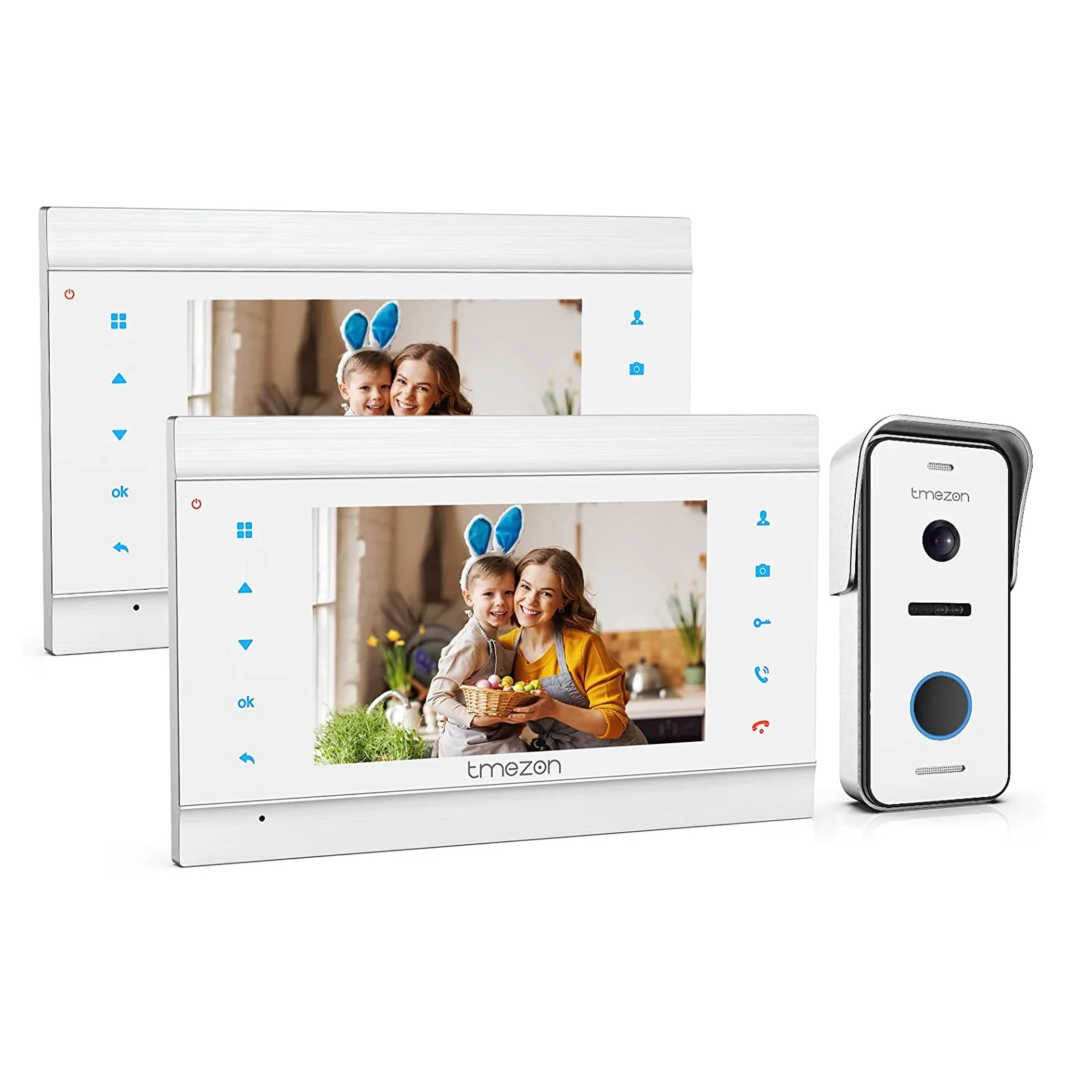 Tmezon 2 Draad Video Deur Telefoon Deurbel Intercom Systeem, 7 Inch Monitor Met Bedrade Bel, Druk Op Knop, Momentopname/Record