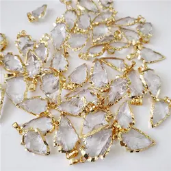 FUWO Wholesale Natural Clear Quartz Arrowhead Pendant,Golden Plated Hand Carved Crystal Accessories For Jewelry Make 5Pcs PD168