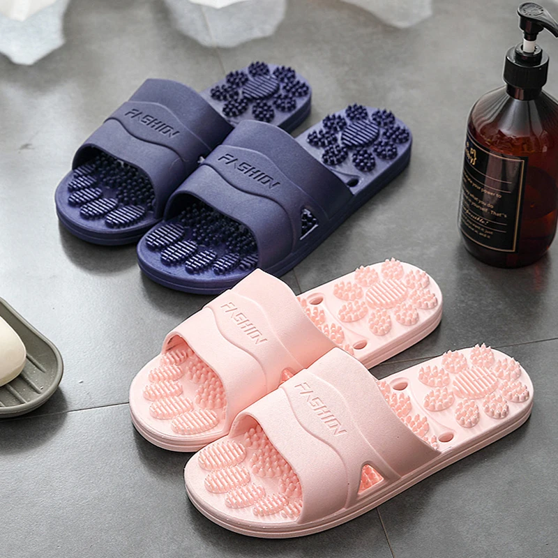 WaterLeaky Bathroom Slippers Massage sole Quick-drying Shower Hollow Out Indoor Soft PVC Shoes Anti-Slip Flip Flops Men Women