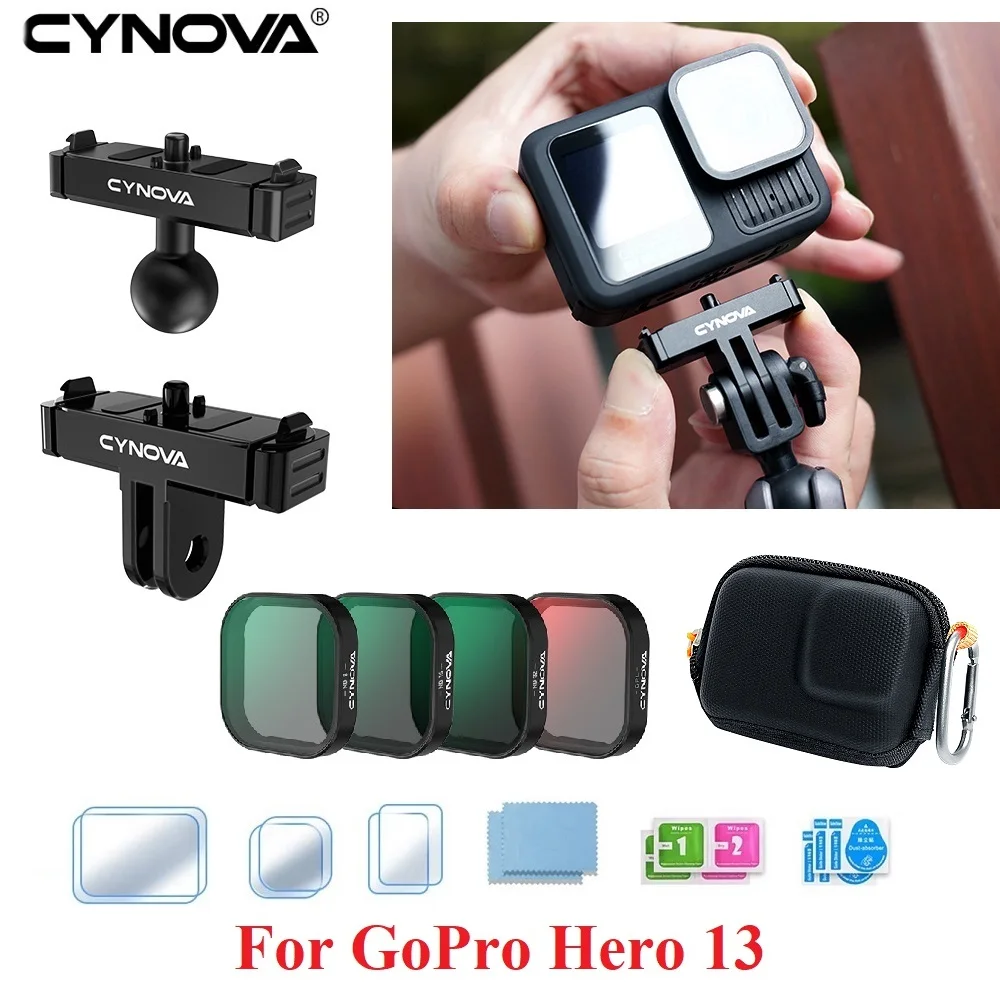 CYNOVA Lens Filter Body case bag Tempered Glass Film  Magnetic Latch Ball Mount For GoPro Hero 13 Sport Camera