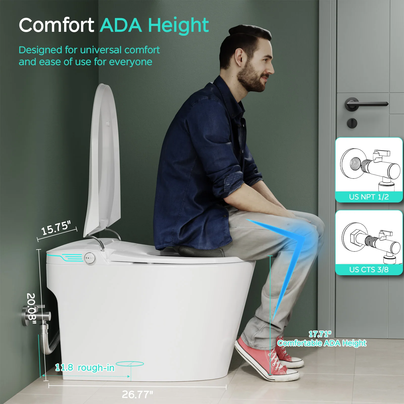 Smart Toilet with Bidet Built In, AUTO Deodorization, ADA Height 17.7", One Piece Heated Toilet with Foam Shield, Voice Control