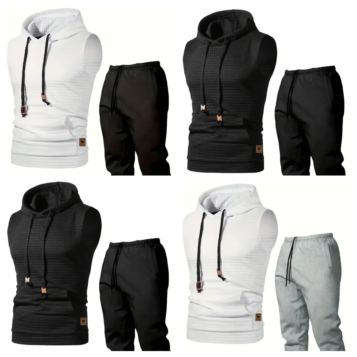 

Мужской повседневный спортивный жилет из двух частей с капюшоном и карманами, толстовка с капюшоном, спортивные штаны для фитнеса, подходящие для использования на открытом воздухе