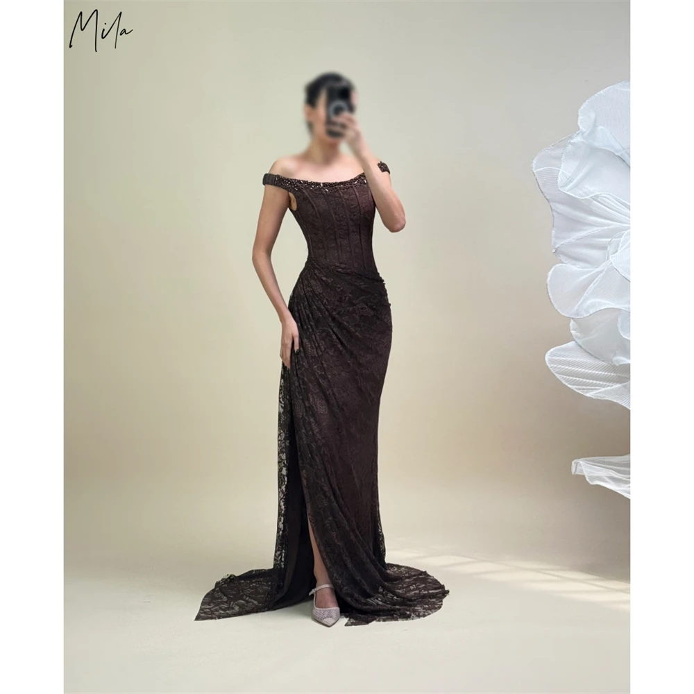 

Mila Customized Beaded Mermaid Ruched Off Shoulder Prom Dress Sleeveless Corset Formal Evening Floor-Length Vestidos De Fiesta