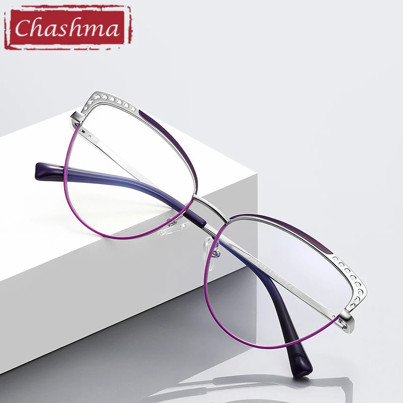 Chashma Prescription Glasses Women Cat Eye Alloy Eyeglasses Frames Myopia Eyewear Optical Recipe Anti Blue Block Lens Spectacles