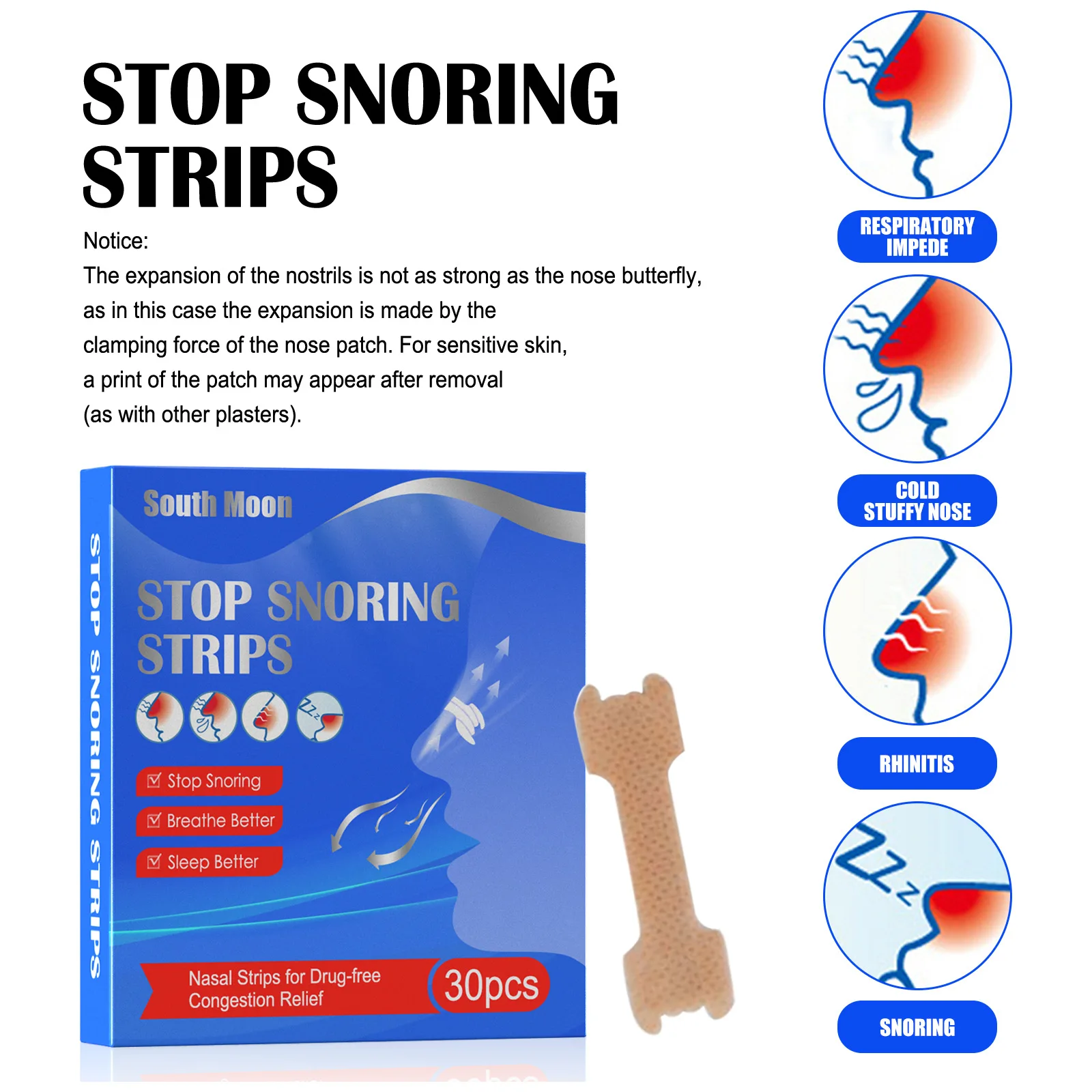 30Pcs/Box Breathe Nasal Strips Right Way Anti Snoring Sticker Nose Ventilation Easier Better Breathe Improving Sleep Health Care