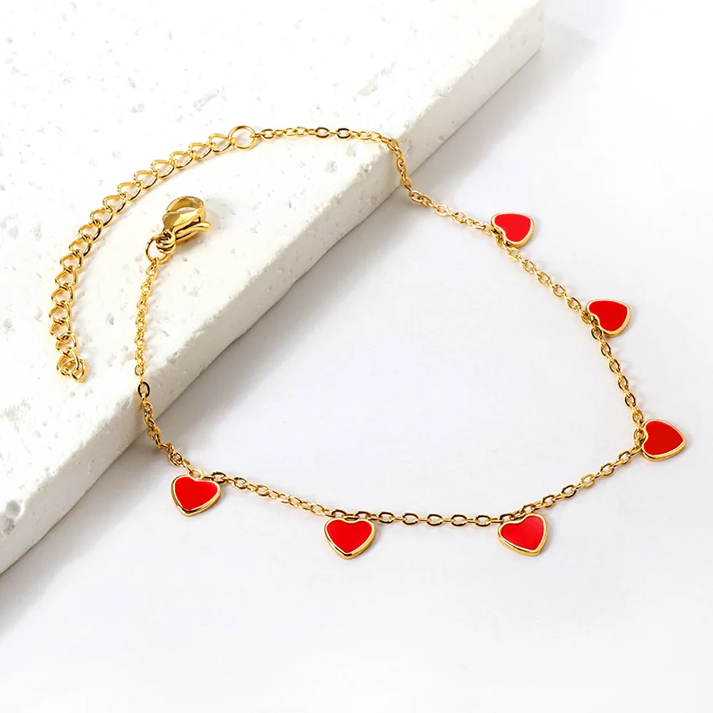 Romantic Fashion Love Heart Shape Anklet For Women Stainless Steel Red Black Purple Colourful Leg Jewelry Valentine's Day Gifts