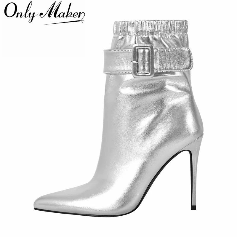 

Женские ботильоны Onlymaker с заостренным носком на тонком высоком каблуке, с боковой молнией, большие размеры, ручная работа.