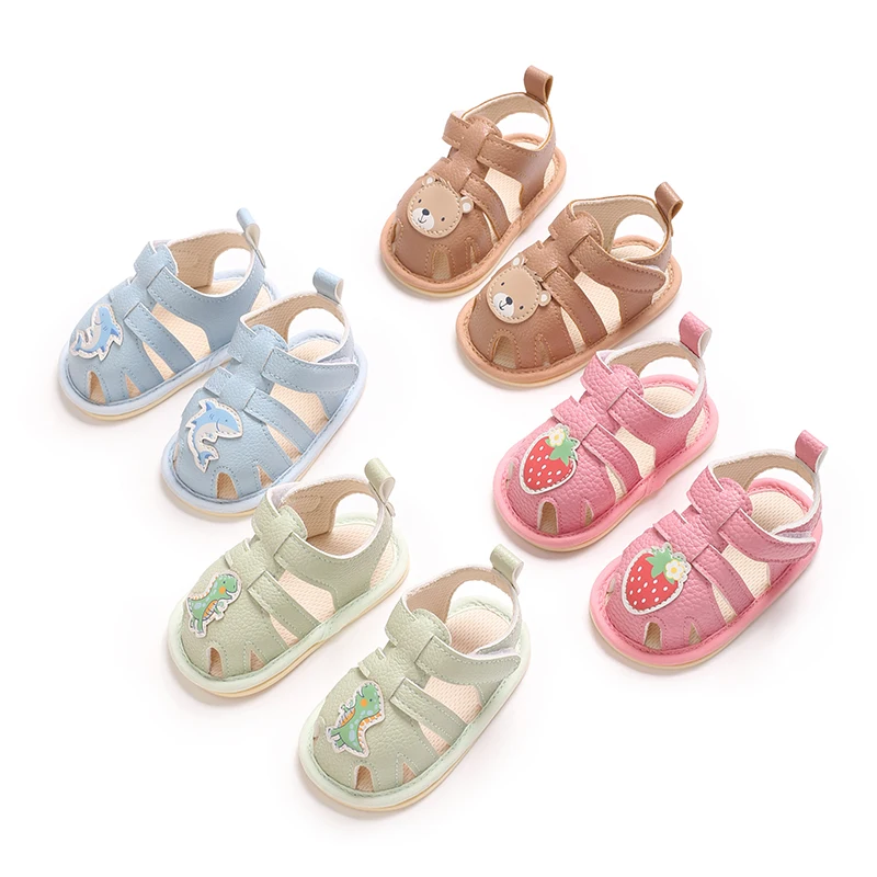 

Новые летние детские прогулочные туфли для малышей 0-18 месяцев, сандалии с мультяшным рисунком, тканевая подошва, противоскользящие, для мальчиков и девочек, обувь-сокровище