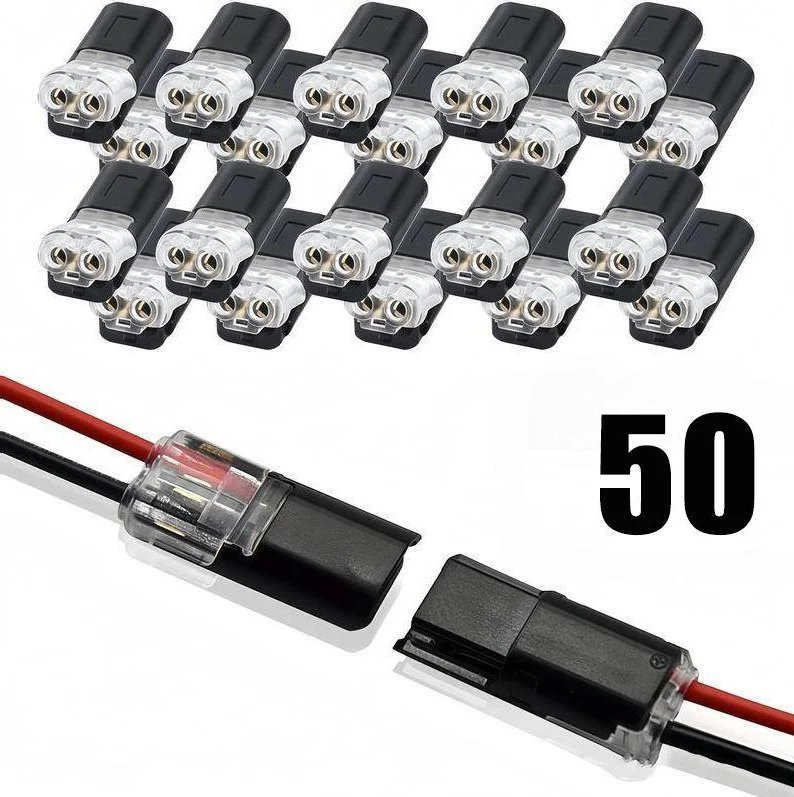 50 Pack 2 Pin Wire Connectors, Tool-Free No-Strip Quick Splice for LED Strip Lights, 22–18 AWG