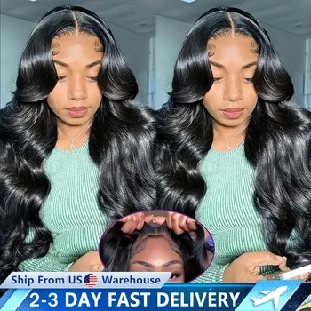 Perruque Lace Closure Wig Body Wave Naturelle, Cheveux Humains, 13x6, 13x4, 4x4, 5x5, 6x4, Sans Colle, Pre-Plucked, Bon Marché, 180%, pour Femme