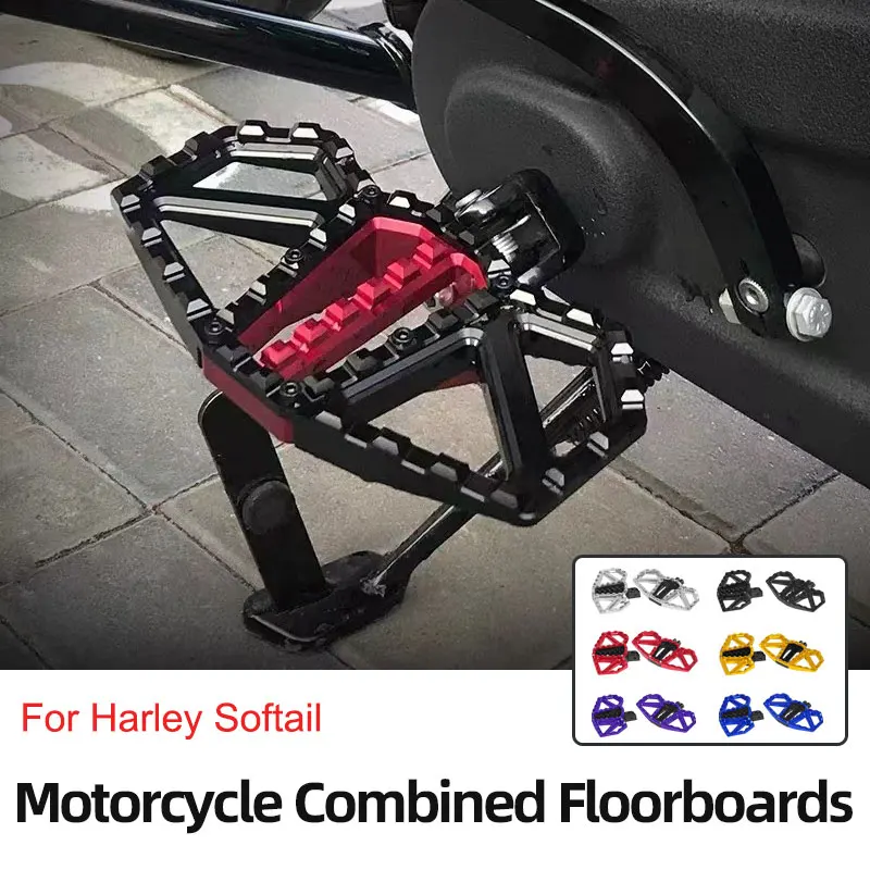 Motorcycle Driver Passenger Foot Pegs Floorboards Wide Footrest for Harley Softail Low Rider S/ST Street Bob Fat Bob Sport Glide