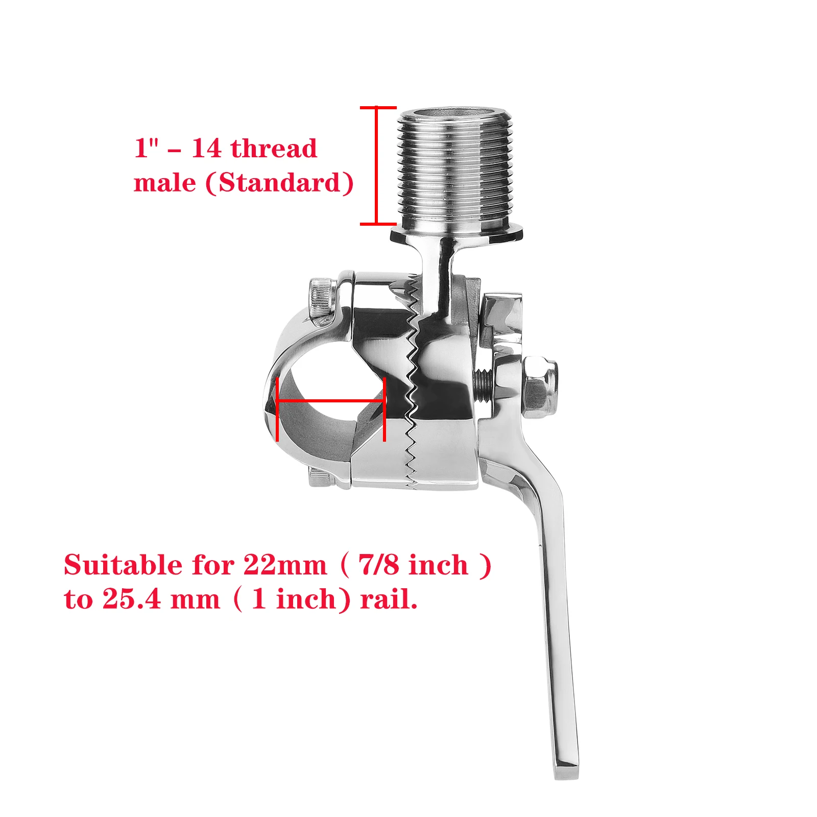 Marine VHF Antenna Mounts, Rail Mount Adjustable Antenna Base, for 7/8 to 1 Inch (22-25.4mm) Rail, 316 Stainless Steel