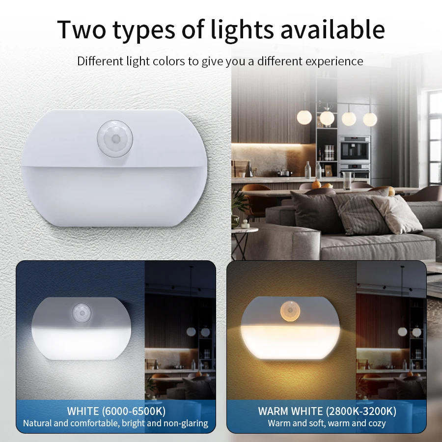 3 Pcs LED Night Motion Sensor Night Lamp AAA Battery Powered Led Lighting Bedside Lamp For Room Decor Home