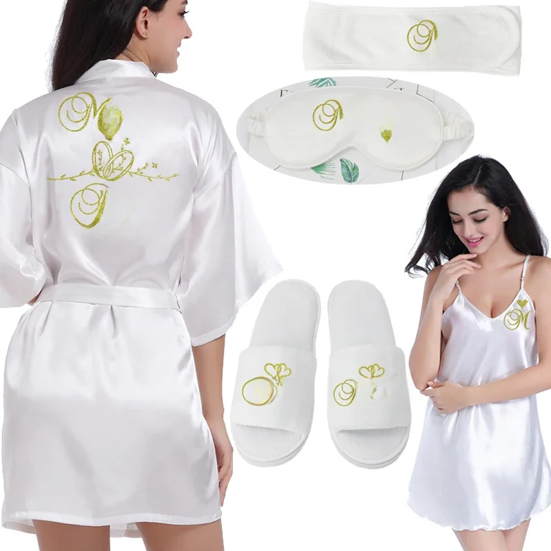 Aangepaste logo bruiloft datum naam badjas kunstzijde bruids gewaad bruid bruidsmeisje bruiloft gewaden vrouw Bachelorette Preparewear - afbeelding 2