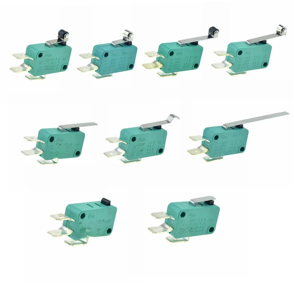 Mikroprzełączniki krańcowe 16A 250V 125V NO+NC+COM 6.3mm 3-pinowy mikroprzełącznik SPDT 28mm 52mm Przełącznik dotykowy z dźwignią rolkową łukową Mikroprzełącznik — zdjęcie 2