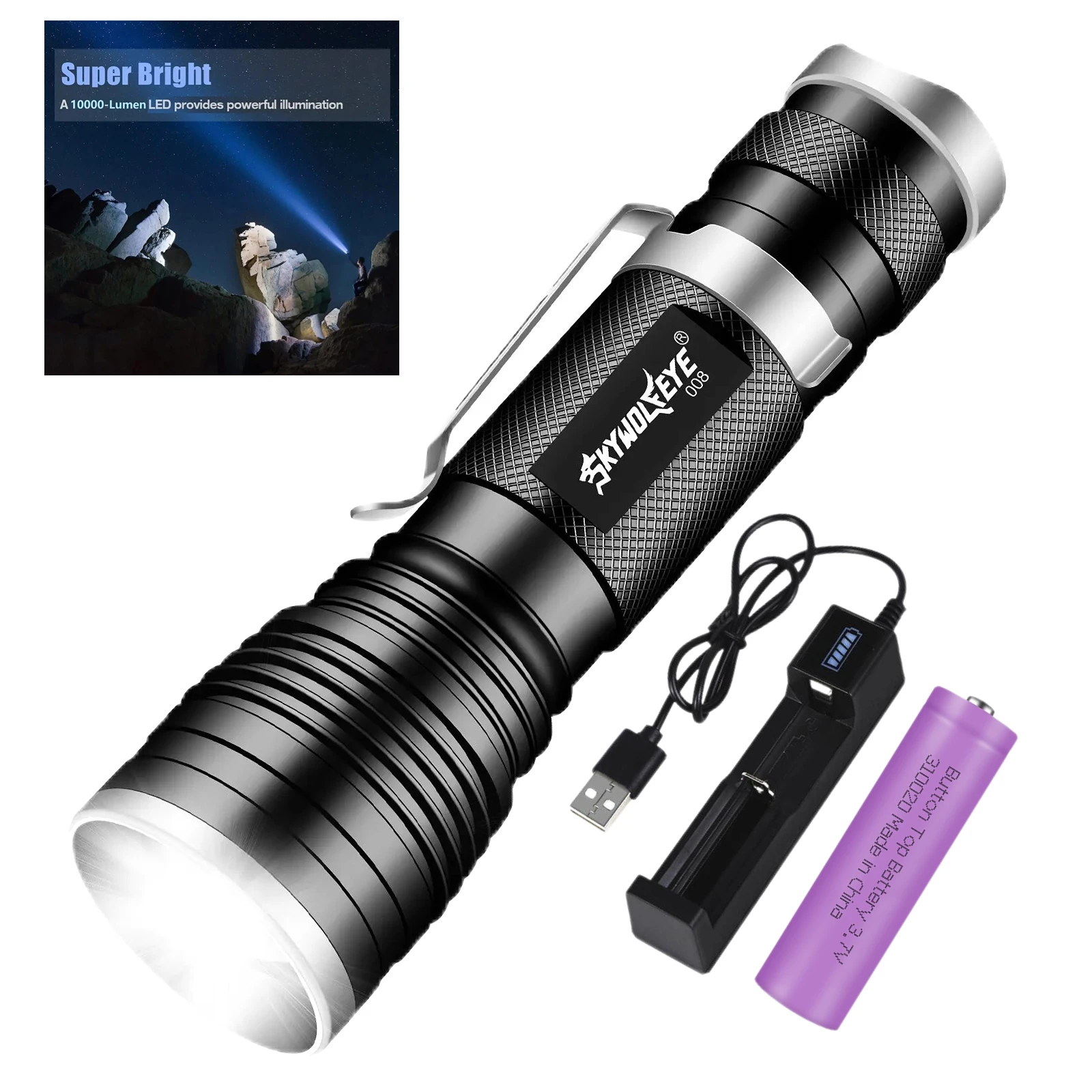 LED Mini Flashlight Super Bright Small Portable Working LED Torch Zoom with Battery and Charger Torch for Emergency Inspection