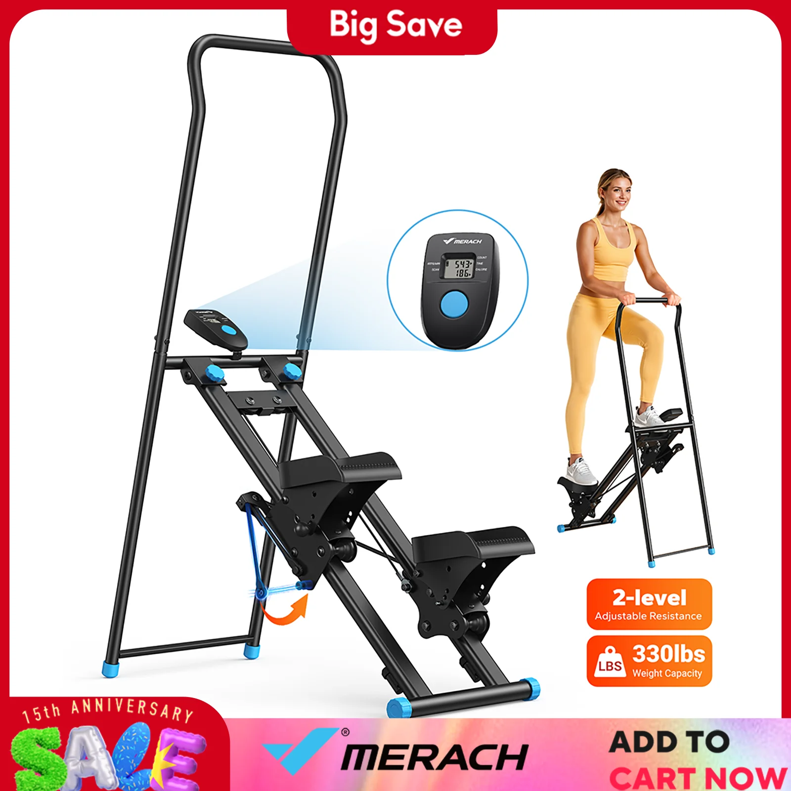 MERACH Treppenstepper für Heim-Fitnessstudio-Übungen, neue Version, vertikale Klettermaschine, Ganzkörpertraining, kompakter, zusammenklappbarer Cardio-Stepper