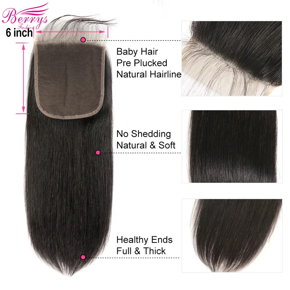 شعر برازيلي طبيعي دانتيل إغلاق أمامي ، شعر مستقيم ، 6x6 ، 4x4 ، 5x5 ، للنساء