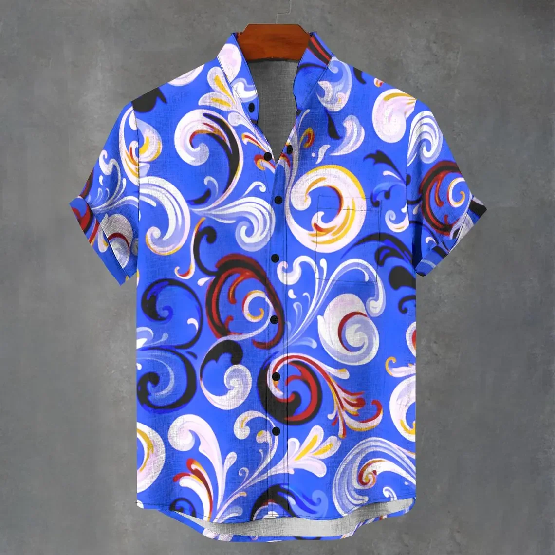 

Button men's short sleeved shirt party abstract dreamy flower digital print pattern short sleeved shirt summer party print