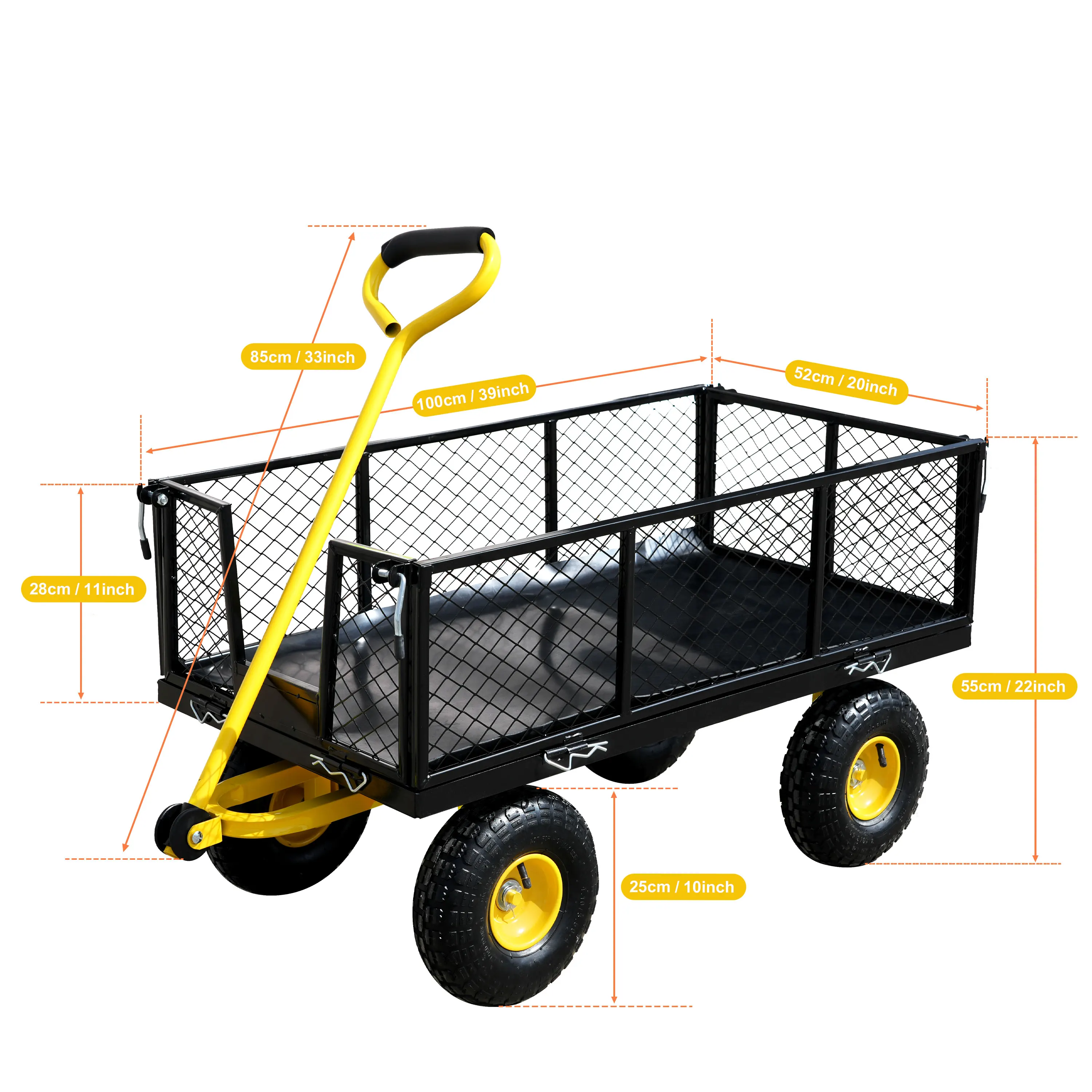 Chariot de jardin, chariot polyvalent avec côtés détachables, parfait pour le jardin, la ferme, la cour, livraison gratuite à domicile