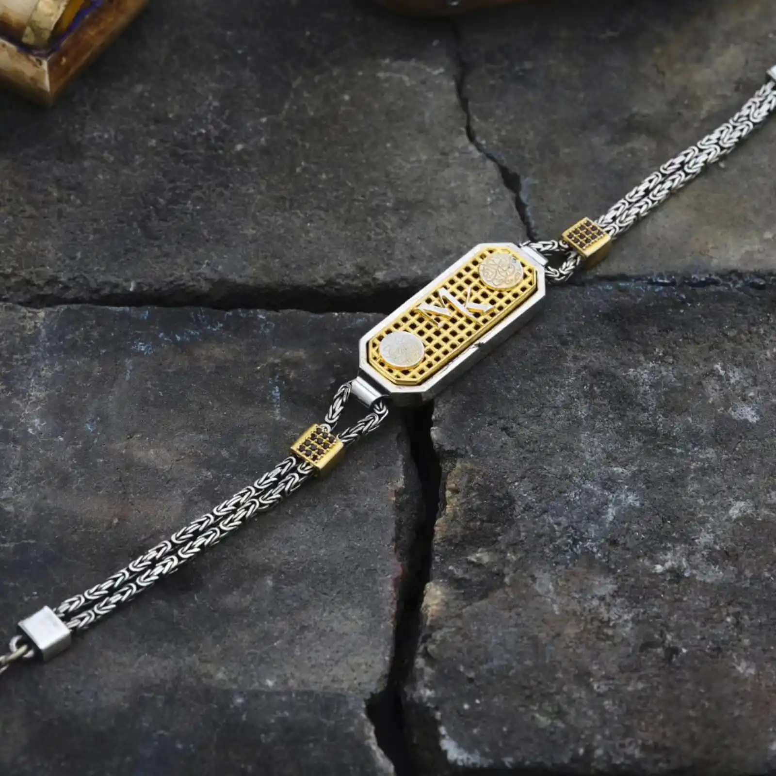 Father's Day Gift: Men's Personalized Bracelet in 925 Silver with Gold Initials - Custom Jewelry for Husband