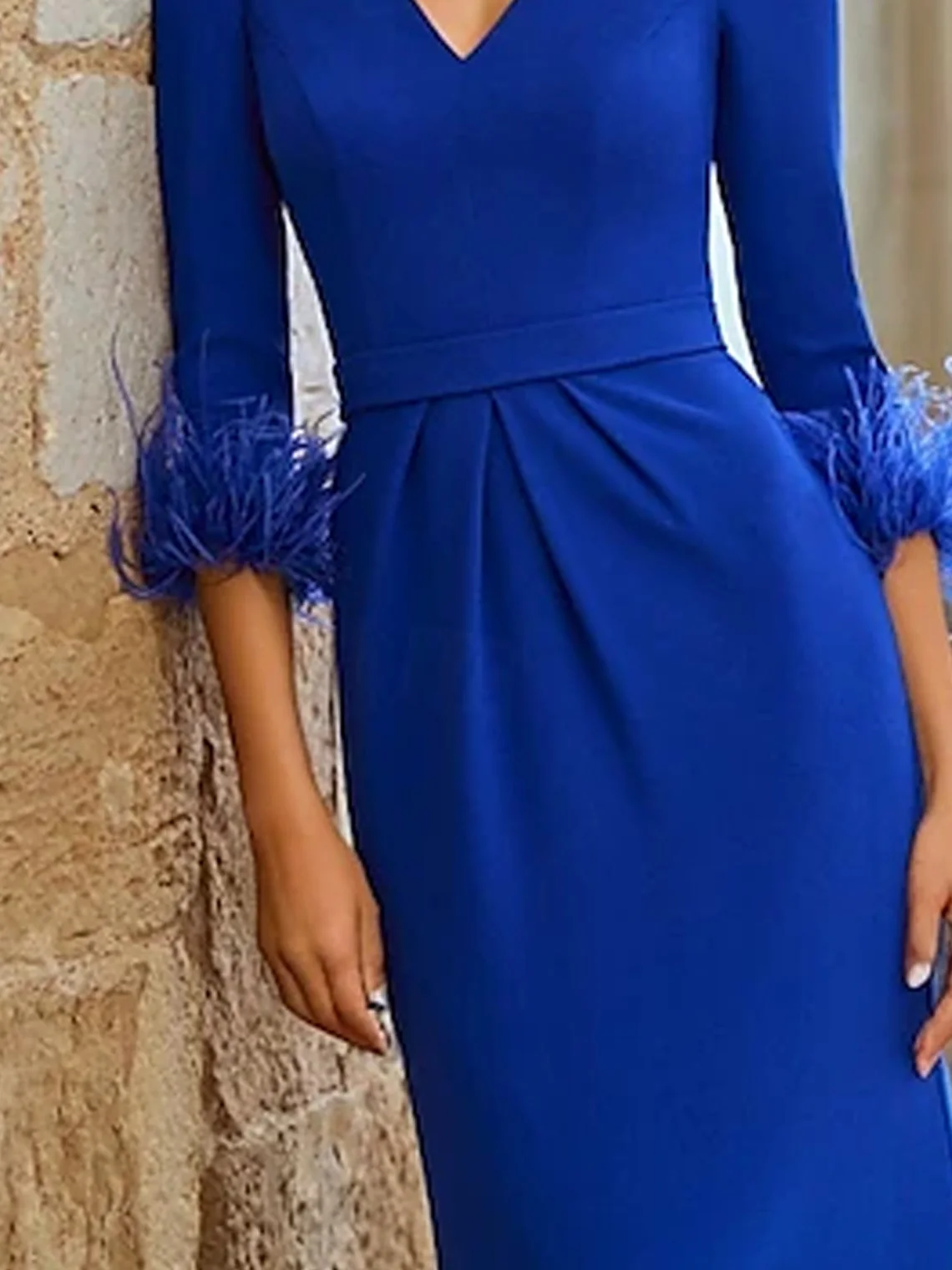 فستان سهرة أنيق عتيق على شكل حرف A ورقبة على شكل V وأكمام طويلة من القماش المطاطي بطول الأرض فستان زفاف الضيوف 2025 مخصص مجاني #3