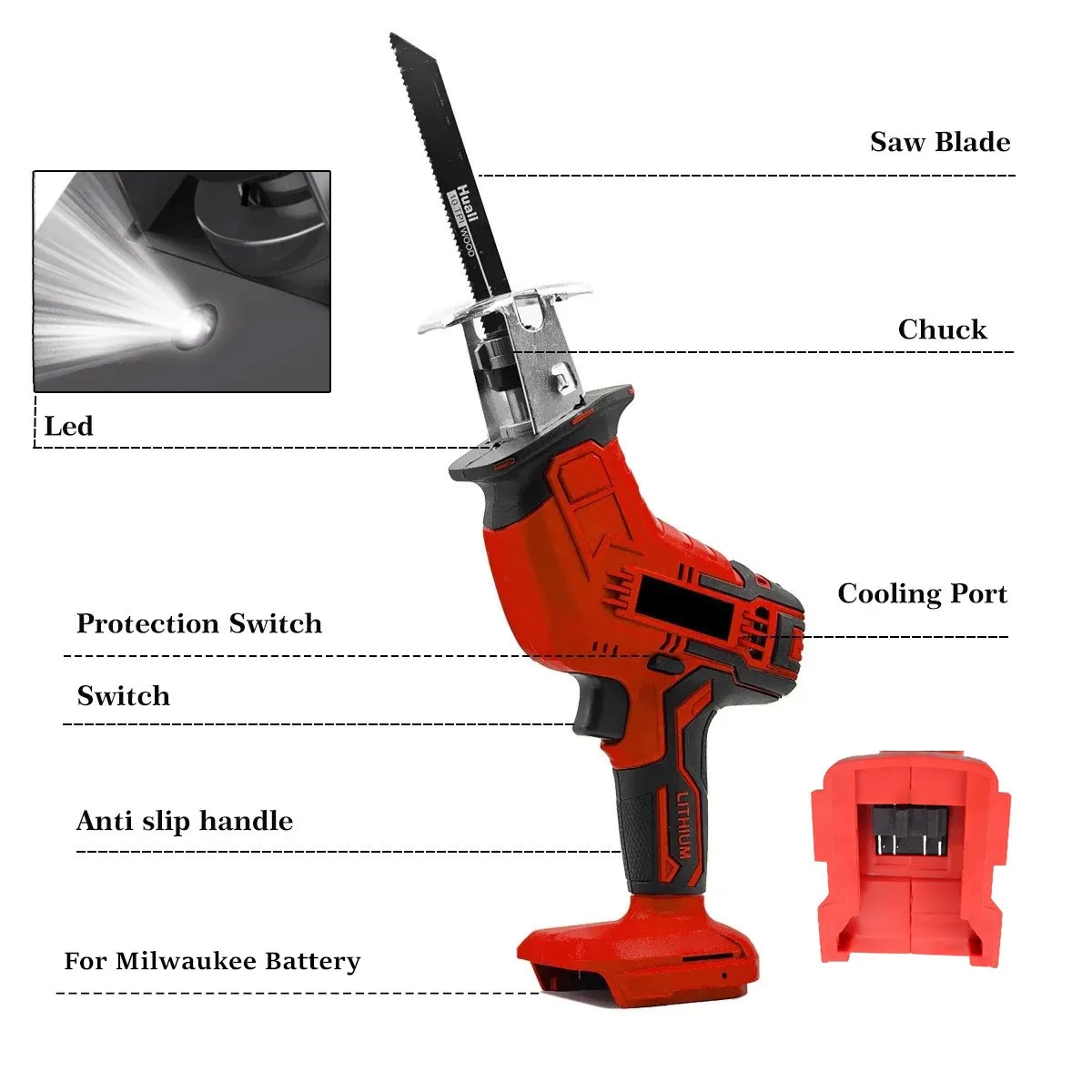 Cordless Electric Reciprocating Saw Electric Saw Variable Speed Cutting Woodworking Power Tool Fit For 18V Milwaukee Battery