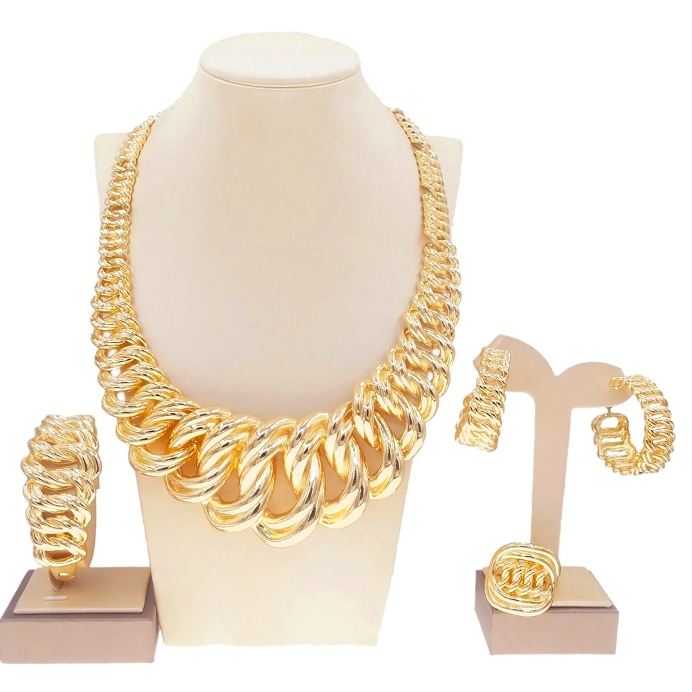 Fashion Woman Necklace Jewelry Set Italy Gold Plated Pendant Wedding Party Earrings Ring Gift Free Shipping