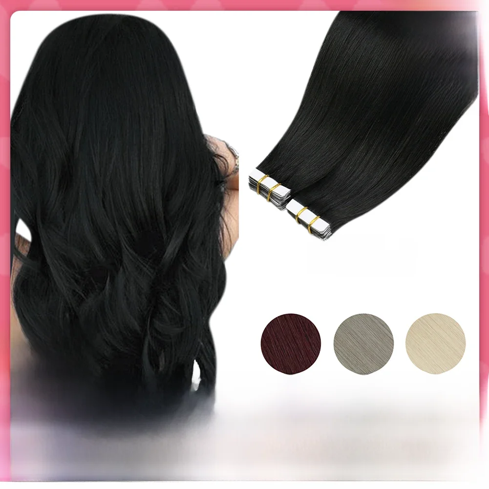 Moresoo Tape in Human Hair Extensions 26 Inch 28 Inch Lijm op Natuurlijke PU Remy Blond Haar Zwarte Stukken voor Vrouwen Steil Haar - afbeelding 2