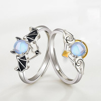 Vintage Demon Angel Ring Paired Rings For Couples Men Goth Fashion Moonstone Adjust Ring Wedding Engagement Finger Jewelry