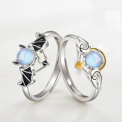 Goth Fashion Demon Angel Ring Paired Rings For Couples Men Moonstone Adjust Ring Wedding Engagement Finger Jewelry