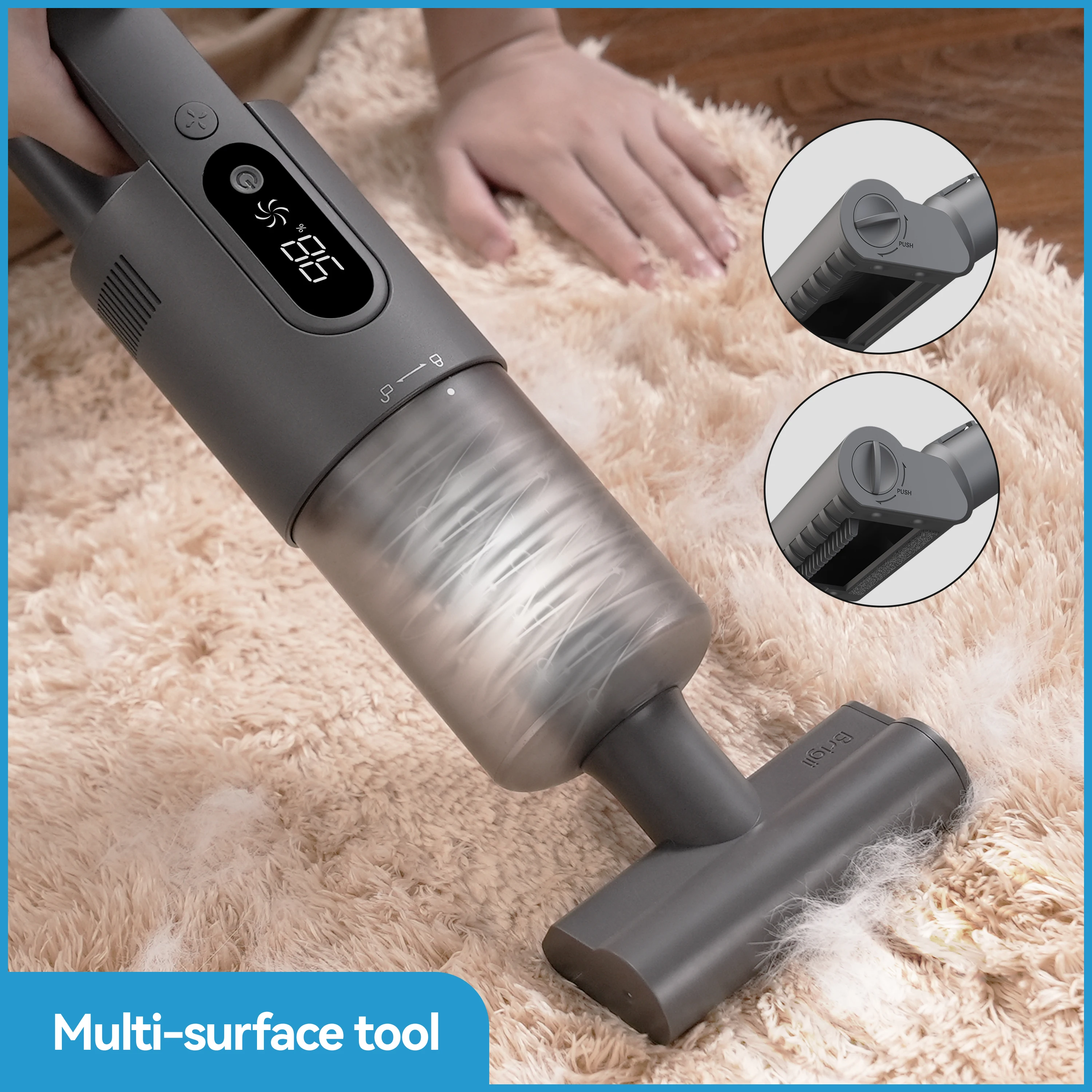 Brigii High-Speed Handheld Staubsauger, Auto Vakuum Cordless mit 18000Pa Leistungsstarke Saug; Zwei Power Modi