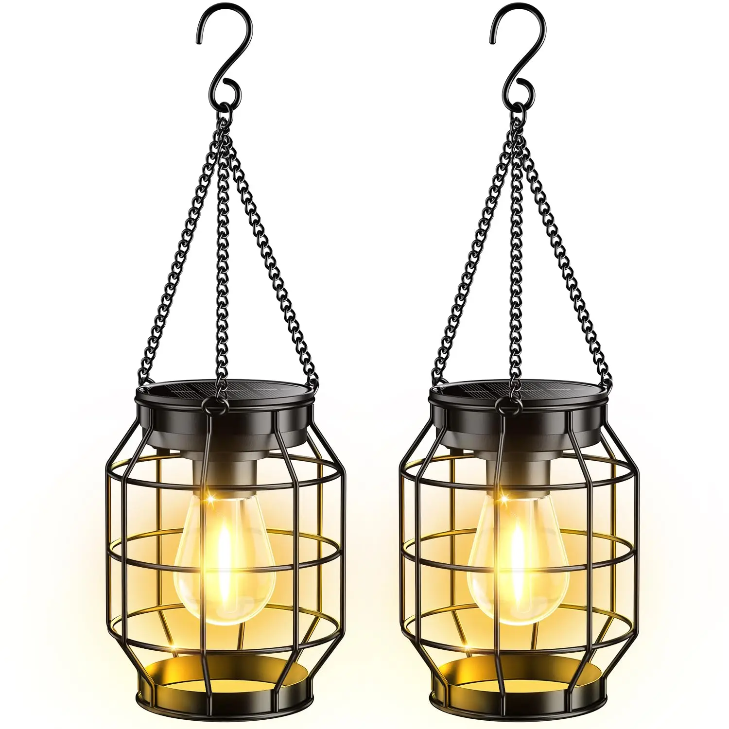 2er Set wasserdichte Solar-Laternen für Außen, verbesserte metallene hängende Solarleuchten, helle dekorative Außen-Hängelaterne für Hof, Terrasse, Gehweg, Veranda und Gartendekoration, Geschenk für