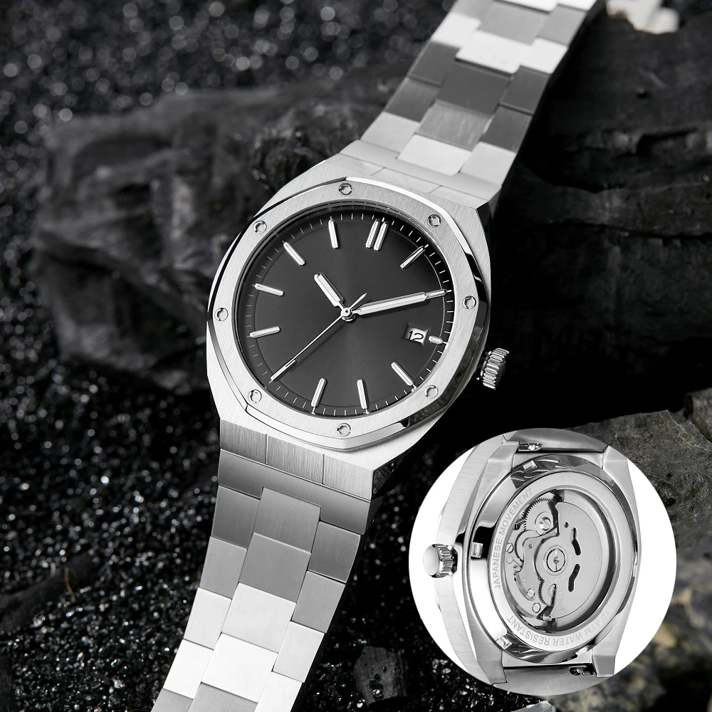 لا شعار جميع وظيفة التاريخ الفولاذ المقاوم للصدأ NH35A الحركة التلقائية الرجال الساعات الميكانيكية