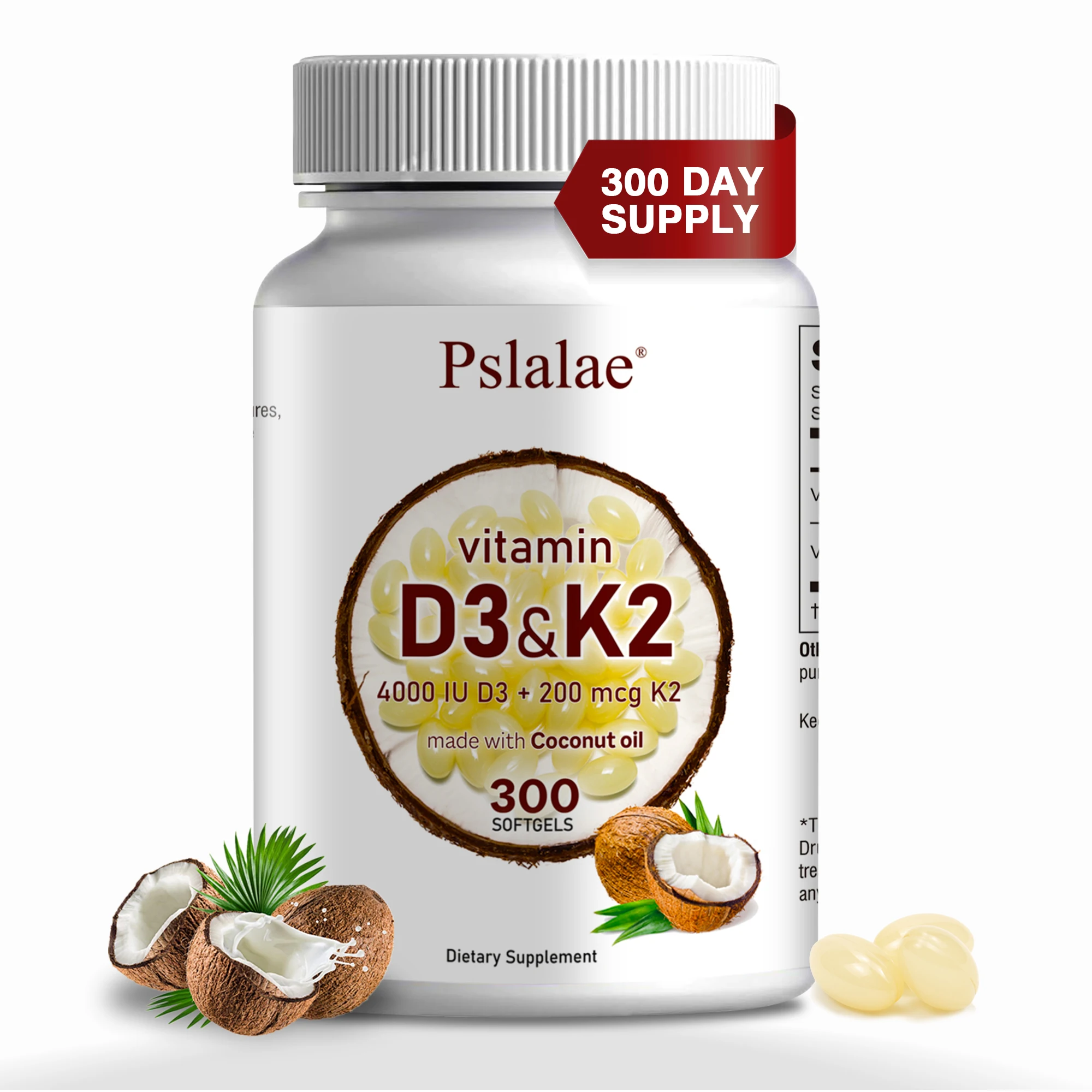 Vitamin D3 and K2 Softgels - Promote Calcium Absorption, Bone and Joint Health, and Improve Immunity - 300 Capsules