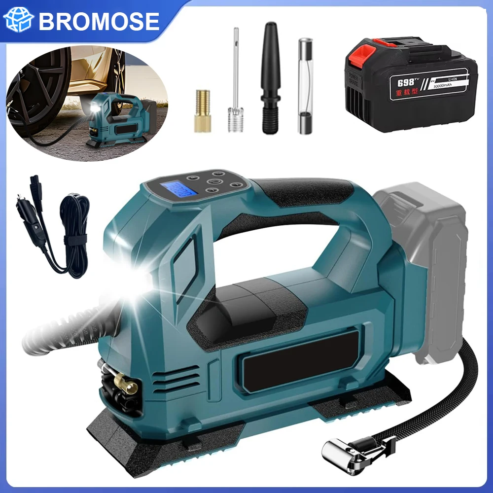 Pompa di aria elettrica senza fili a luce LED Gonfiatore elettrico Compressore d'aria per pneumatici per auto Strumenti per pompa gonfiabile con batteria Makita 18V