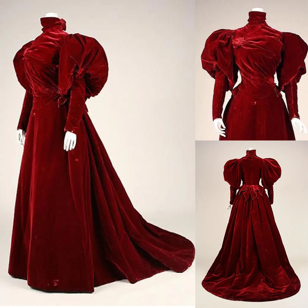 

Victorian Gothic Civil War Southern Belle Dress Ball Gown Steampunk Red Turtleneck Evening Dress Women's Christmas Ball Gown