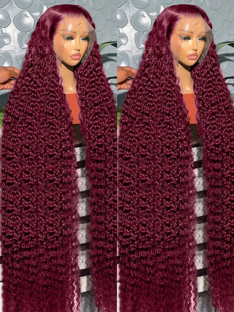 Mossily 30 40 Inch Burgundy 99J Deep Wave 13x6 HD Lace Front Human Hair Wigs 200% Colored Red Curly 13x4 Frontal Wig For Women