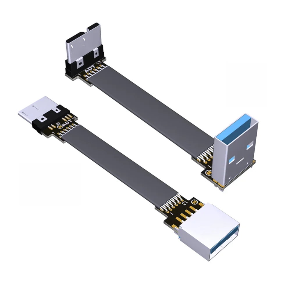 USB 3.0 Micro B na USB 3.0 typ A męski żeński składany kabel płaski 90 stopni micro-b złącze USB3.0 FPC przedłużacz FPV — zdjęcie produktu 7