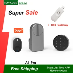 RAYKUBE A1 Pro Max Tuya BEL Set serratura intelligente con portachiavi/tastiera/chiave intelligente Tuya sblocco remoto Funziona con Alexa Google Assistant