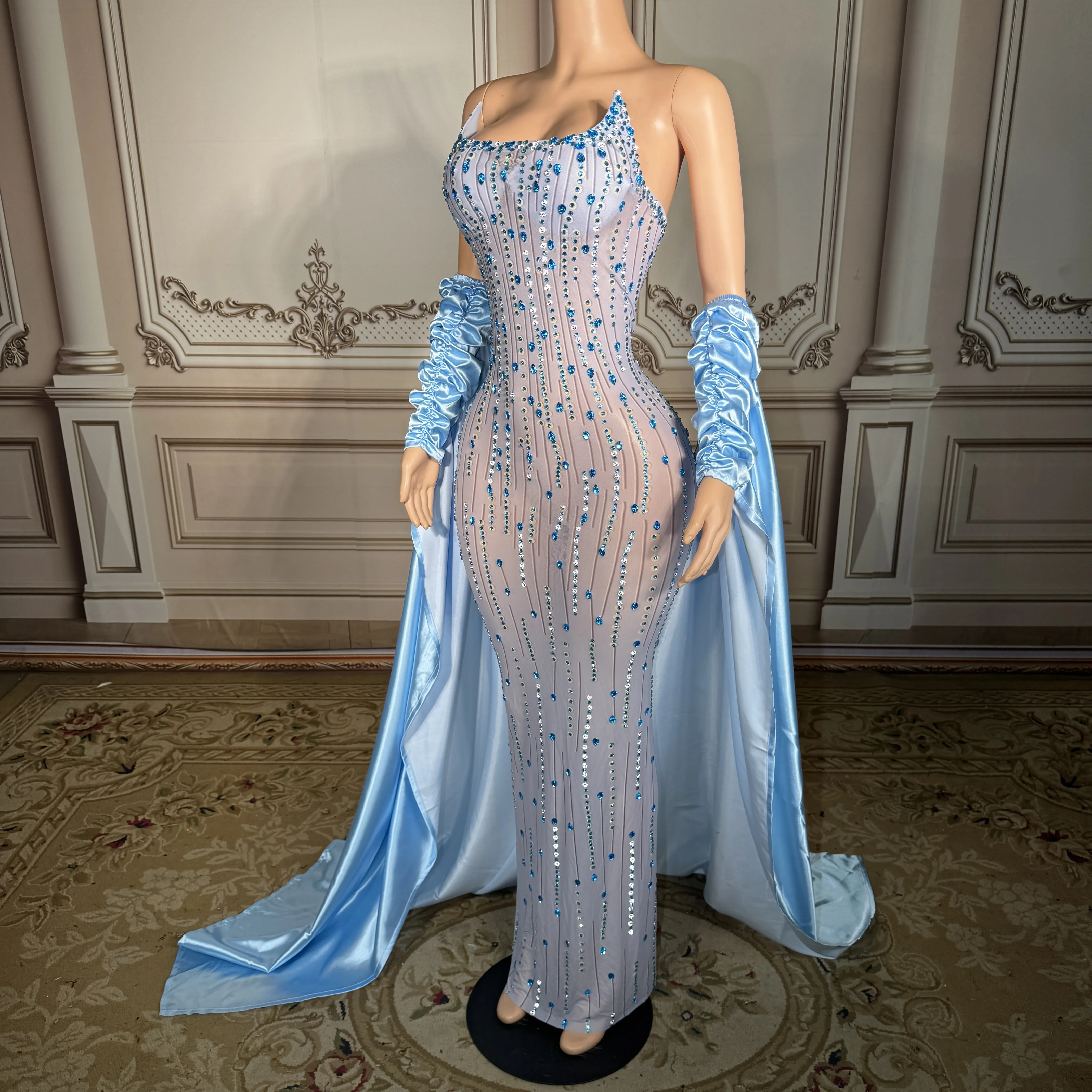 ZD Women Light Blue Vertical R - Sexy Mesh Sheer Bodycon Dress recension och pris