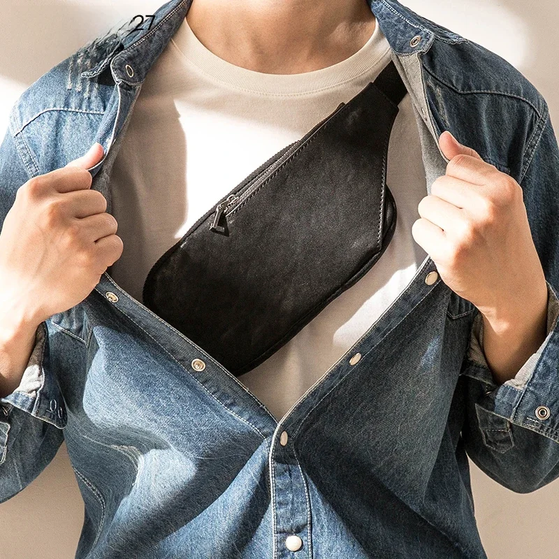 Nowe mody klatki piersiowej torba mężczyźni prawdziwej skóry luksusowe ręcznie mężczyzna przechowywania mała paczka Mini torebka na ramię Crossbody Unisex — zdjęcie 2