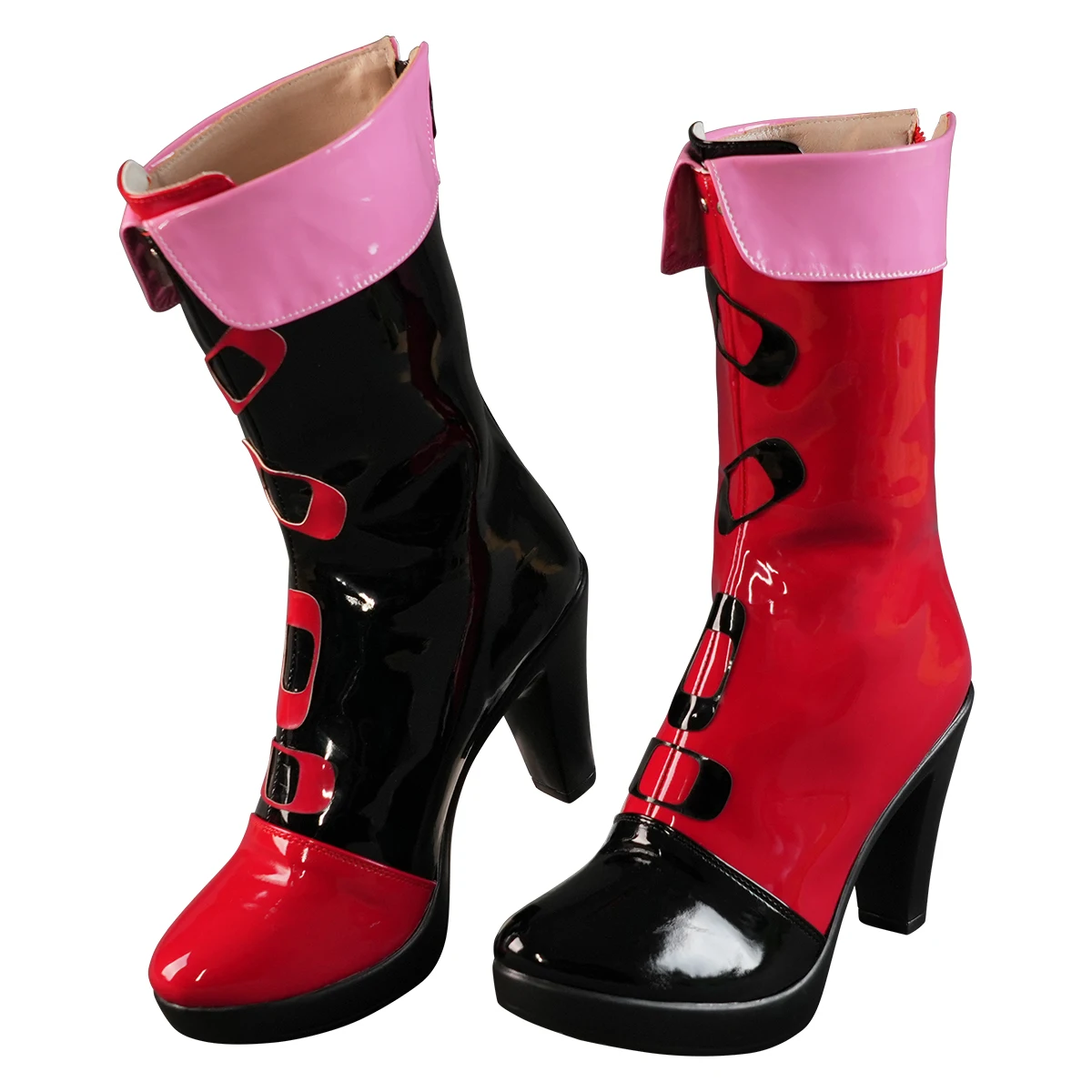 HOLOUN Suicide Anime Quinn Cosplay Costume Boots 9CM Heel Zipper Up Black Red Pink Faux Leather Female EU34 to EU43 Shoes