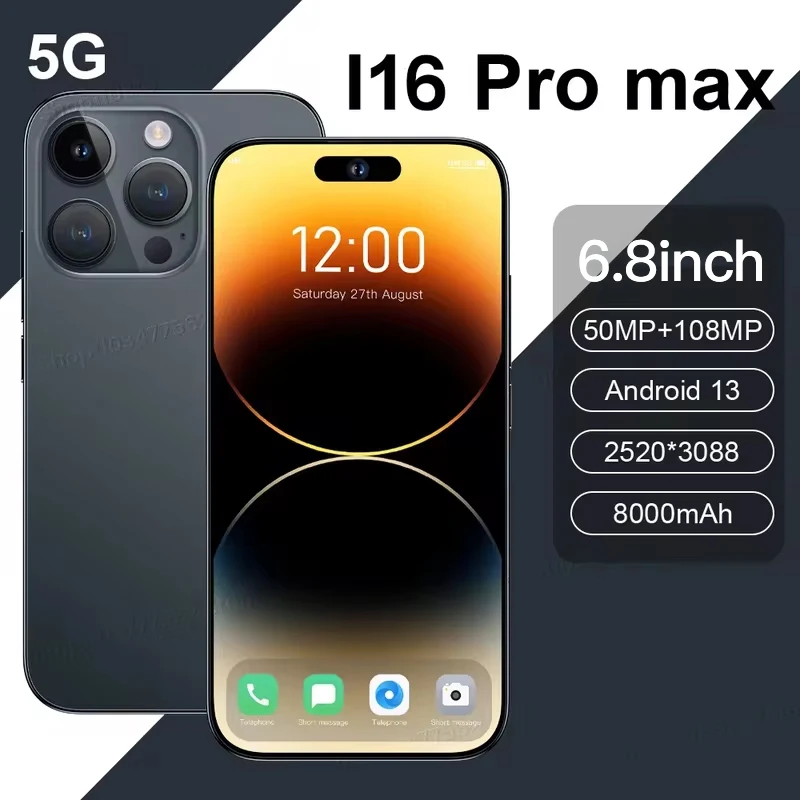 i16 ProMax 2025 HOT Original For Brand Smartphone 7.3 inch New Full Screen 4G 5G Cell Phone 6800mAh Mobile Phones Global Version