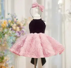 Girl's Sequin Long sleeved Princess Dress 2026 New Fashion Luxury One Shoulder Fluffy Dress Carnival Birthday Performance Dress