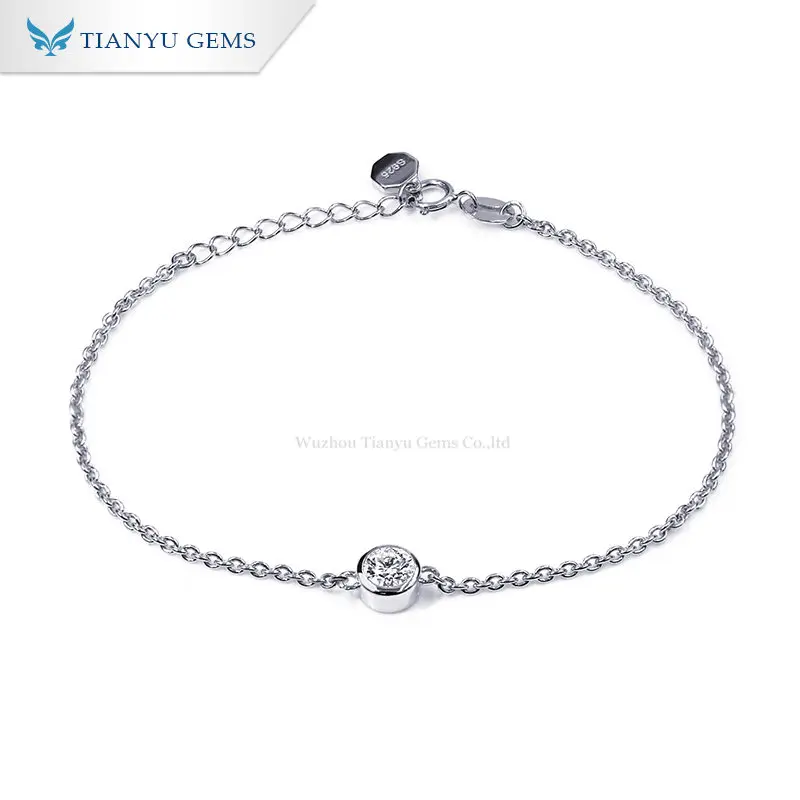 

Tianyu Gems 5mm Round DEF Moissanite Diamonds Bracelet Chain Adjustable 16cm Silver 925 Wedding Women Hand Bracelets Certifired